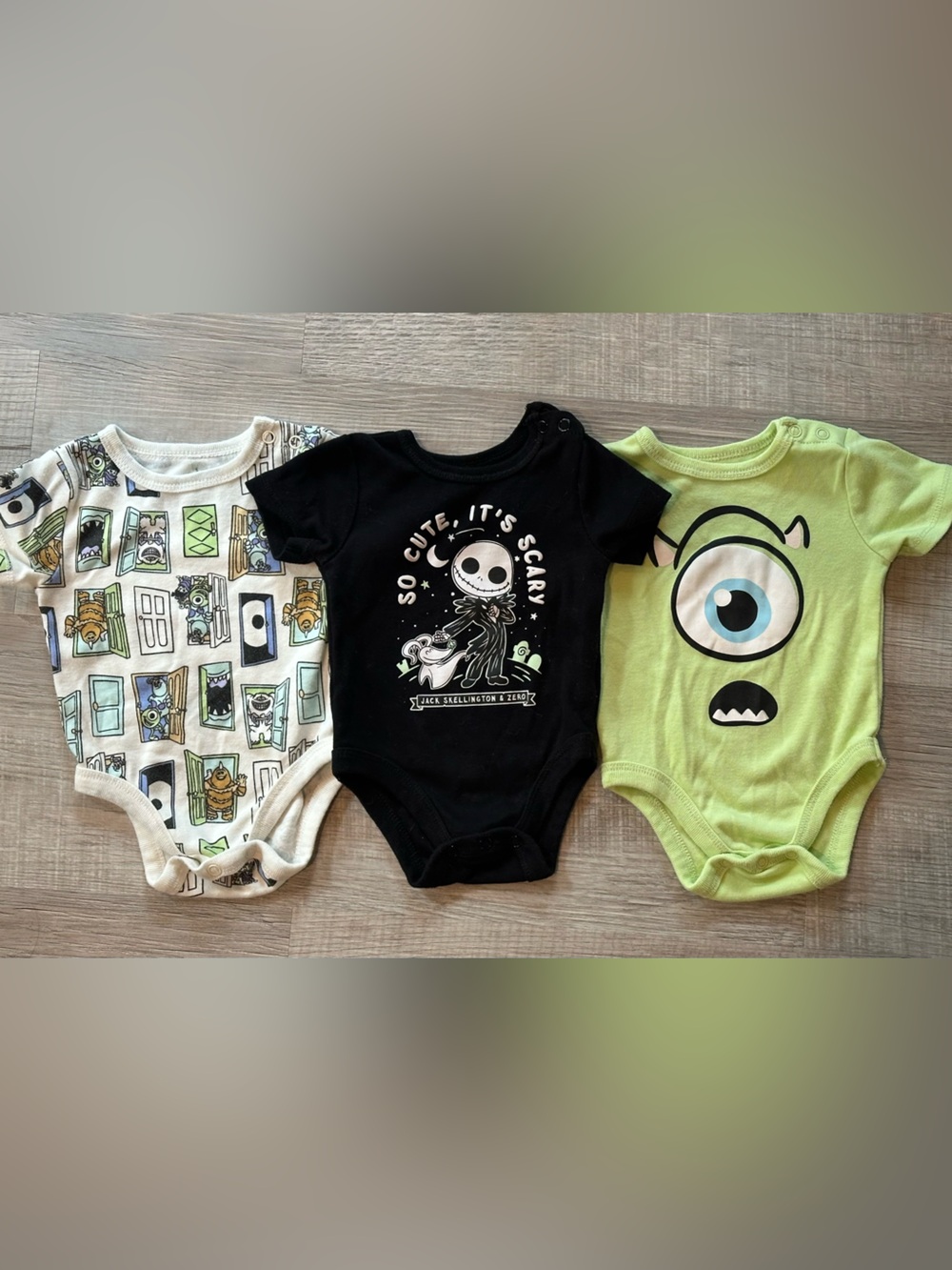 Disney Baby Set of 3 Bodysuits Monsters Inc Nightmare Before Christmas
